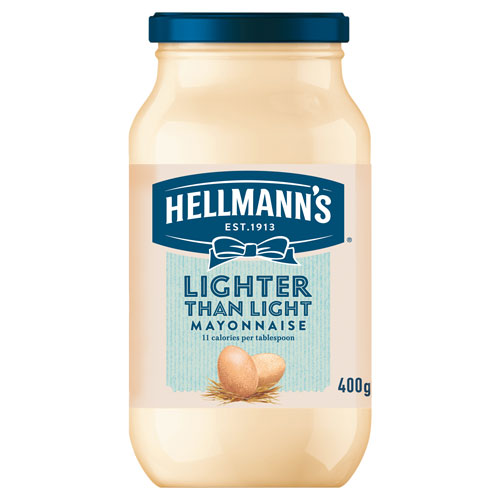 Hellmann 的品牌包裝設計，藍絲帶標志，手繪字體